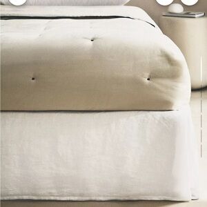 Zara Home King Size Faded Linen Bed Skirt - White